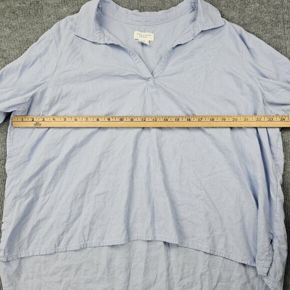 Calypso St Barth Shirt Womens 2X Blue Linen Embroidered Shell Coastal Beach Top - Picture 5 of 7